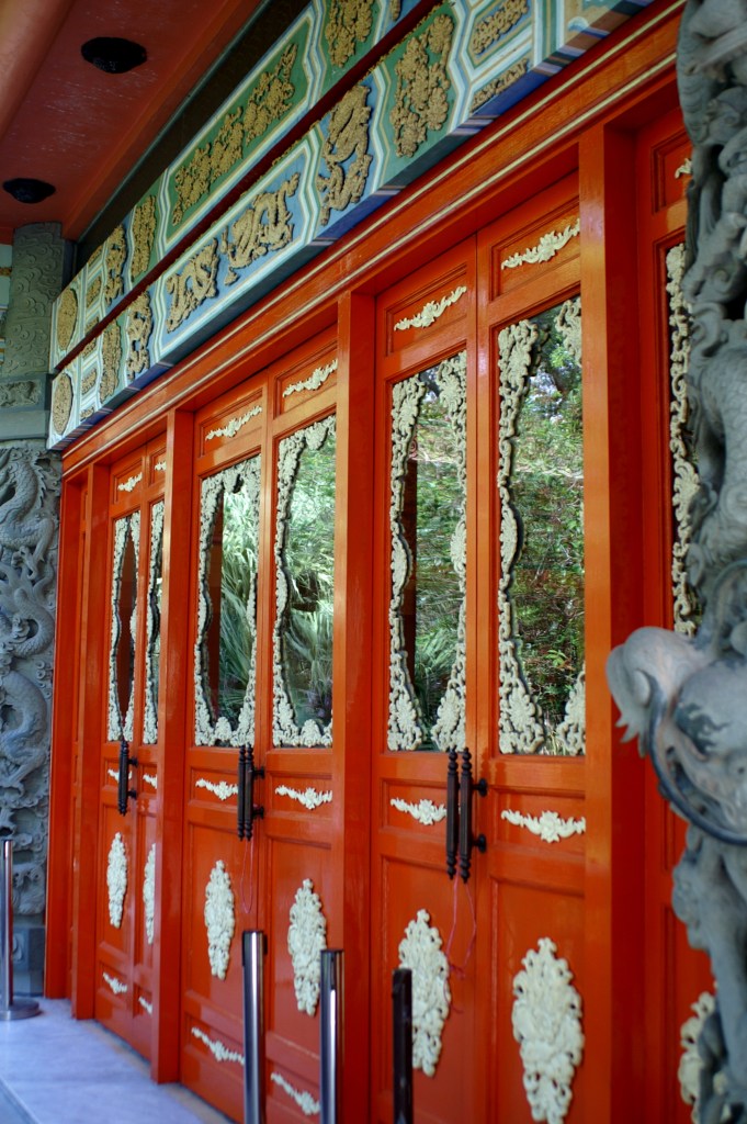 Ornate, bright red doors